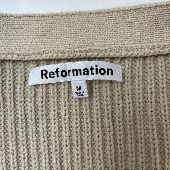 Reformation Jessa Chic Coquette Cardigan Knit Ribbed 100% Cotton Cream sz M - Picture 2 of 8